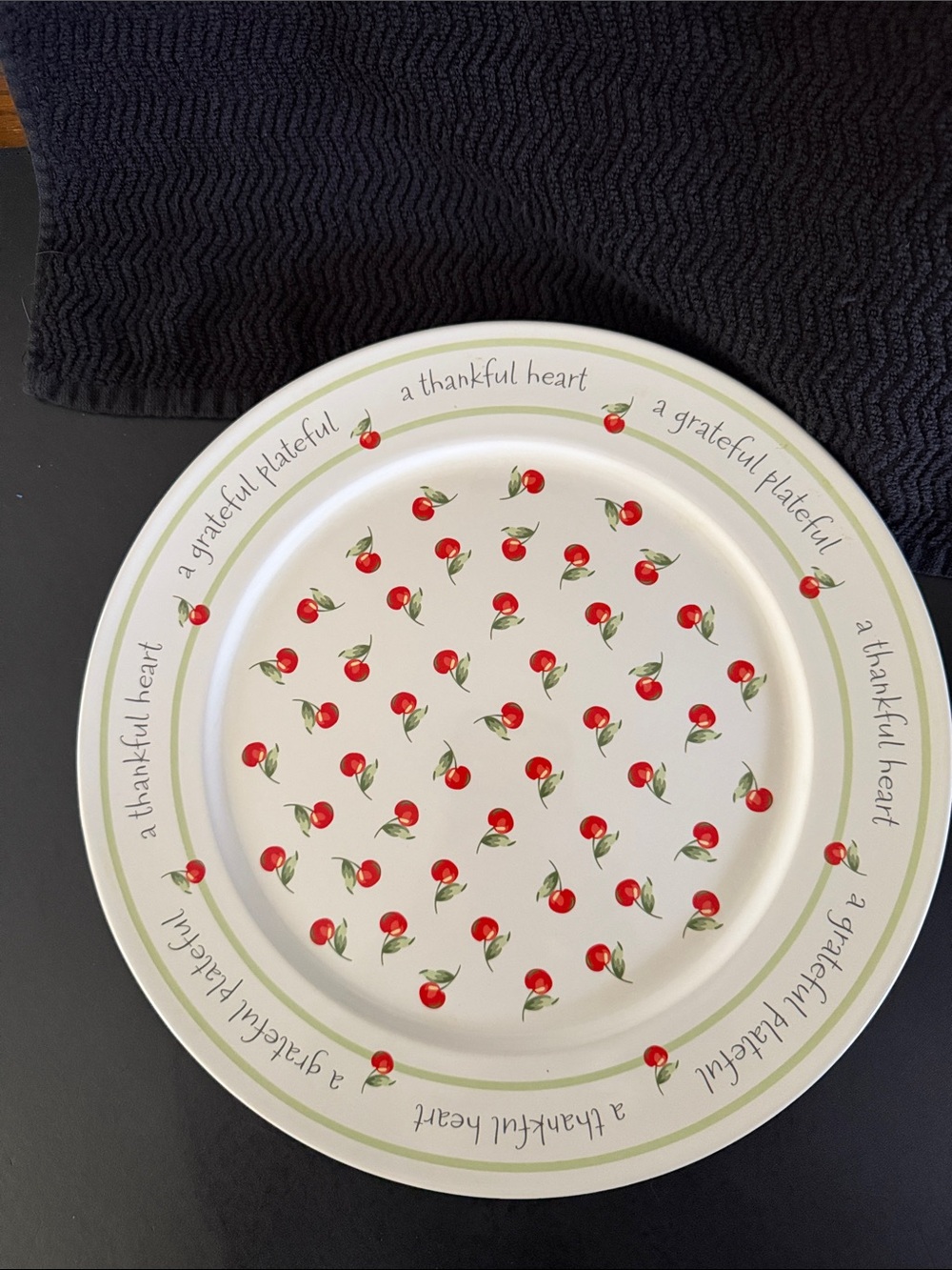 Hallmark Grateful Ceramic Serving Plate with Red Cherry Pattern - 12” Diameter